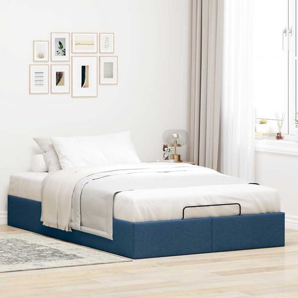 vidaXL Estrutura de cama otomana sem colch&atilde;o 120x190 cm tecido azul