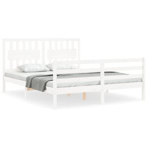 vidaXL Estrutura de cama King Size com cabeceira madeira maci&ccedil;a branco