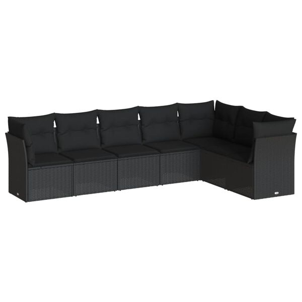 vidaXL 7 pcs conjunto de sofás p/ jardim c/ almofadões vime PE preto