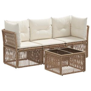vidaXL Conjunto de Sof&aacute; de Jardim 4 pcs Bege vime PE