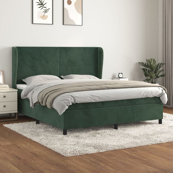 vidaXL Cama com molas/colch&atilde;o 180x200 cm veludo verde-escuro