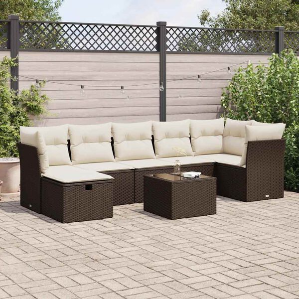 vidaXL 8 pcs conjunto sof&aacute;s de jardim c/ almofad&otilde;es vime PE castanho