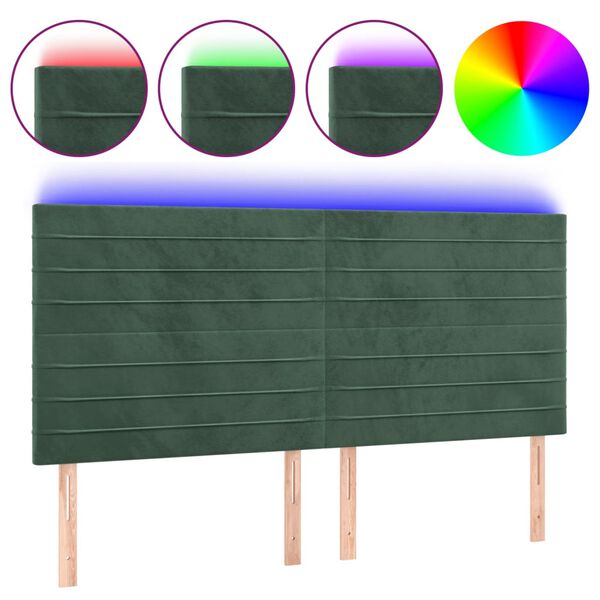vidaXL Cabeceira de cama c/ LED veludo 160x5x118/128 cm verde-escuro