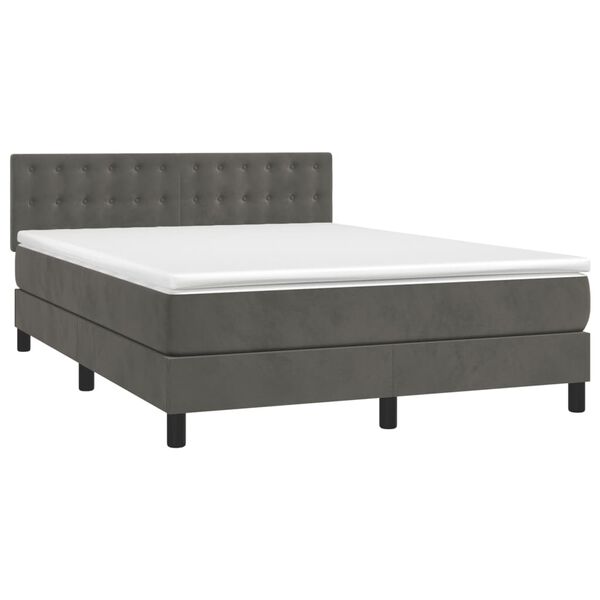 vidaXL Cama box spring c/ colch&atilde;o/LED 140x190cm veludo cinzento-escuro
