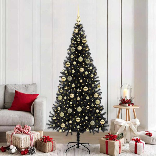 vidaXL &Aacute;rvore de Natal com 300 LEDs com suporte Preto 210 cm PVC