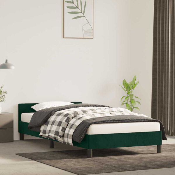 vidaXL Estrutura de cama sem colch&atilde;o 80x200 cm veludo verde-escuro