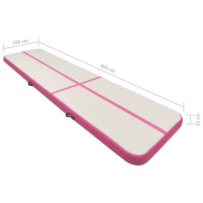 vidaXL Colchão de ginástica insuflável c/ bomba 600x100x15 cm PVC rosa