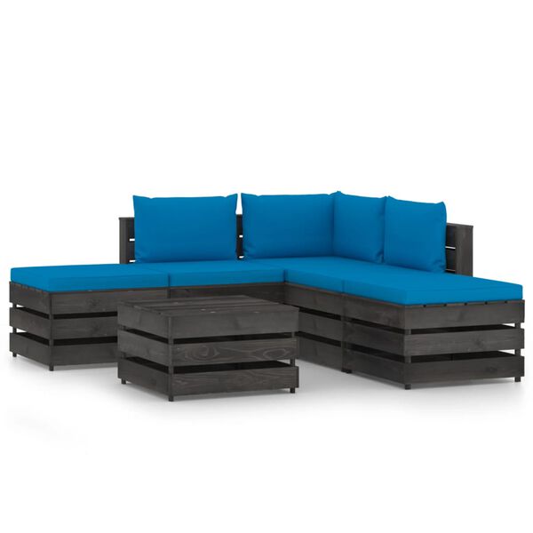 vidaXL 6 pcs conj. lounge jardim + almofad&otilde;es madeira impreg. cinzento