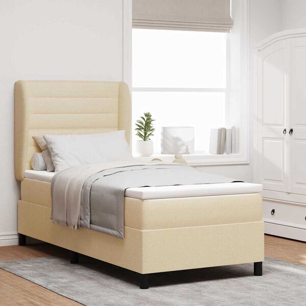 vidaXL Cama Box com colch&atilde;o com cabeceira Creme 90 x 190 cm tecido