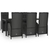 vidaXL 7 pcs conjunto de jantar p/ jardim c/ almofad&otilde;es vime PE preto