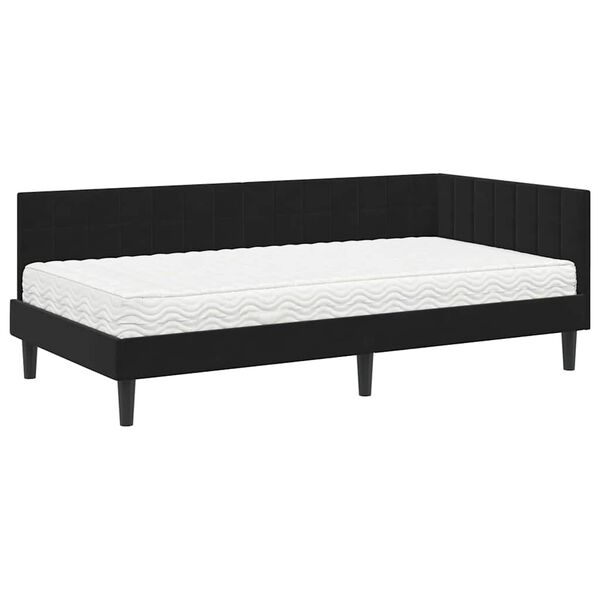 vidaXL Estrutura de Cama de Canto com Colch&atilde;o 2 pcs Preto Veludo
