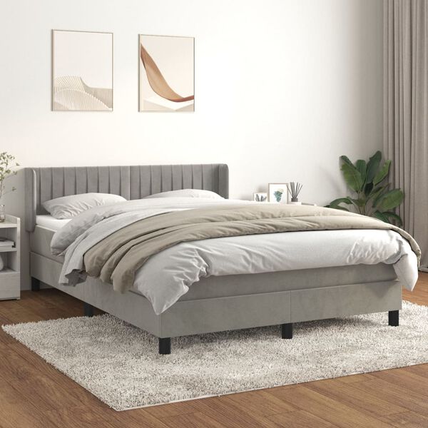 vidaXL Cama com molas/colch&atilde;o 140x200 cm veludo cinzento-claro