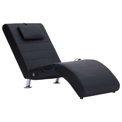 vidaXL Chaise longue de massagem c/ almofada couro artificial preto