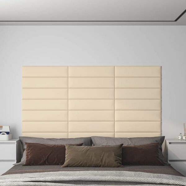 vidaXL Painel de parede 12 pcs 60x15 cm tecido 1,08 m² cor creme