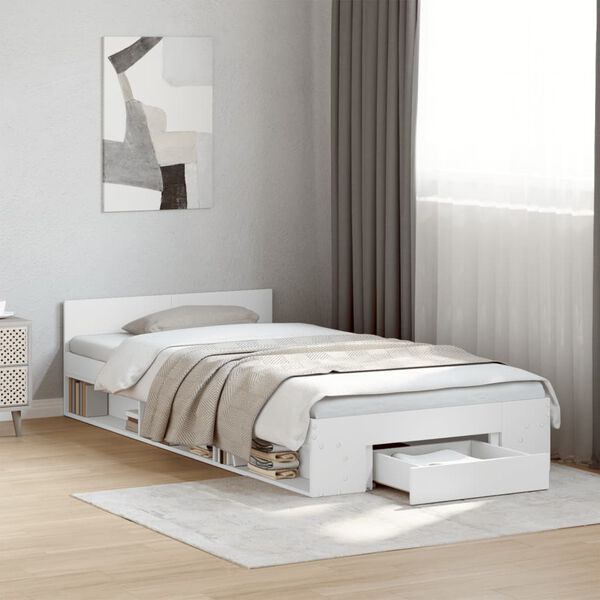 vidaXL Estrutura de cama c/ gaveta 100x200 cm derivados madeira branco