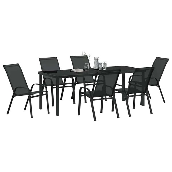 vidaXL Conjunto de Jantar para Jardim 7 pcs Preto