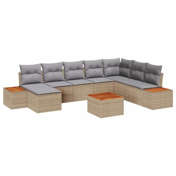 vidaXL Conjunto de Sof&aacute; de Jardim 9 pcs Bege e Cinza Claro Polirattan