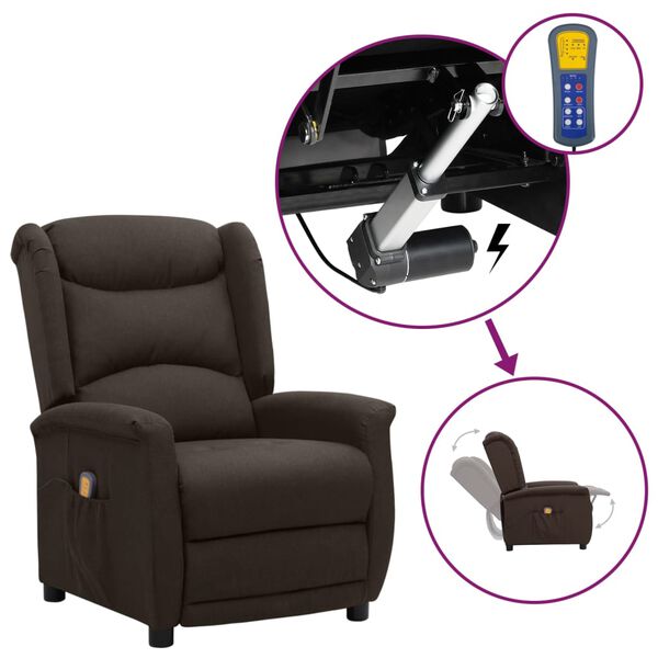 vidaXL Poltrona elevatória de massagens tecido castanho-escuro
