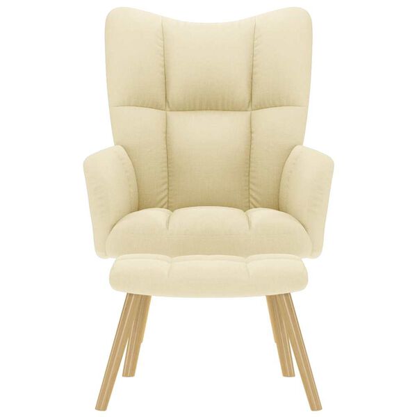 vidaXL Cadeira de descanso com banco p/ p&eacute;s tecido cor creme