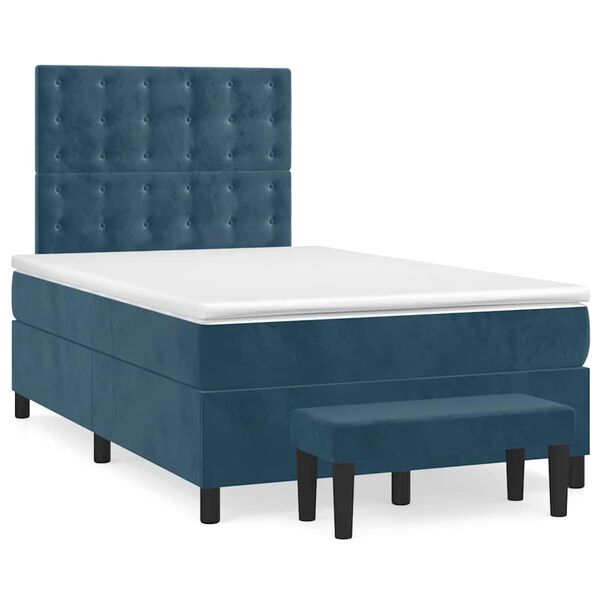 vidaXL Cama boxspring com colch&atilde;o 120x200 cm veludo azul-escuro