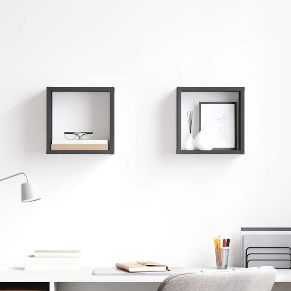 vidaXL Prateleiras de parede em forma de cubo 2 pcs 26x15x26 cm cinza