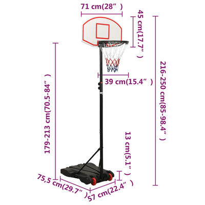 vidaXL Conjunto jogo de basquetebol portátil ajustável 180-230 cm