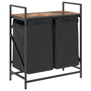 vidaXL Cesto de roupa suja com 2 compartimentos e prateleira, cor carvalho defumado