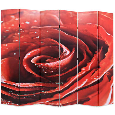 vidaXL Biombo dobrável com estampa de rosa vermelha 228x170 cm