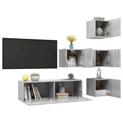 vidaXL 5 pcs conjunto de móveis de TV contraplacado cinzento cimento
