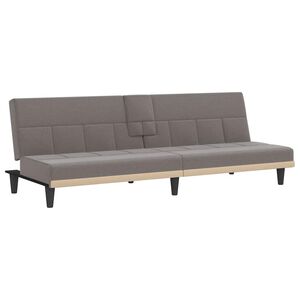 vidaXL Sof&aacute;-cama com suportes para copos tecido cinzento-acastanhado
