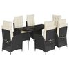 vidaXL 7 pcs conjunto de jantar p/ jardim c/ almofad&otilde;es vime PE preto