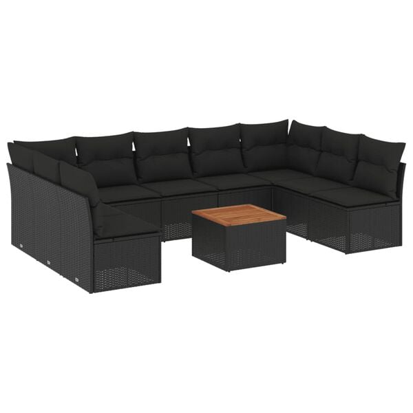 vidaXL 10 pcs conjunto sof&aacute;s de jardim c/ almofad&otilde;es vime PE preto