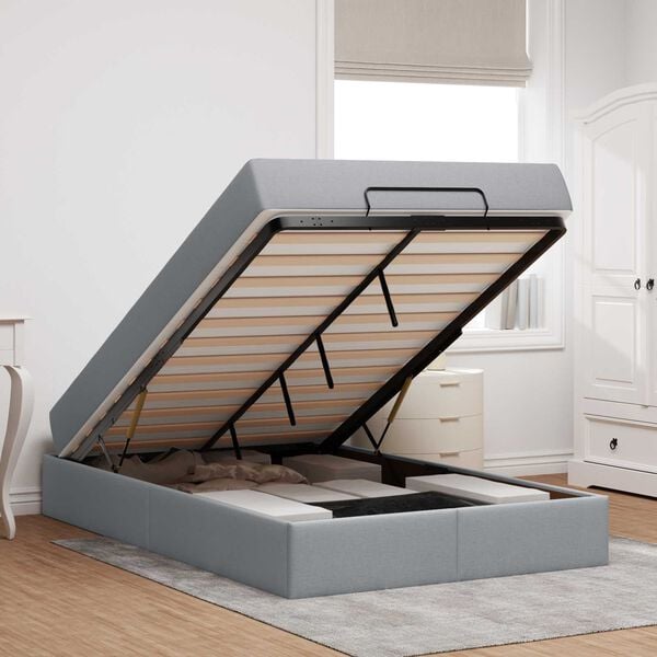 vidaXL Estrutura de cama com colch&atilde;o 2 pcs Cinzento-claro tecido