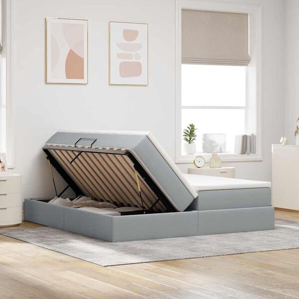 vidaXL Cama com arruma&ccedil;&atilde;o e colch&atilde;o Cinzento-claro 200 x 200 cm
