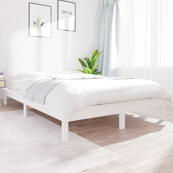 vidaXL Estrutura de cama king size 150x200 cm pinho maci&ccedil;o branco