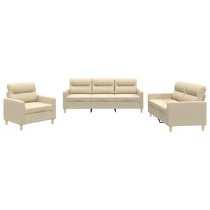 vidaXL 3 pcs conjunto de sof&aacute;s com almofad&otilde;es tecido cor creme