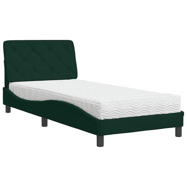 vidaXL Cama com colch&atilde;o 90x200 cm veludo verde-escuro