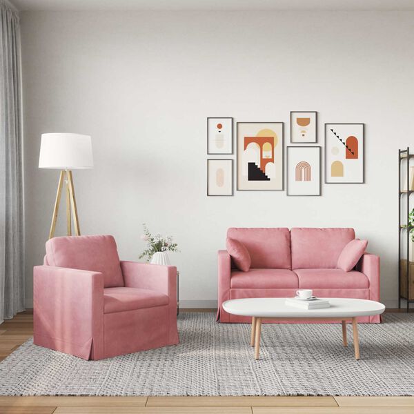 vidaXL Conjunto de Sof&aacute;s 2 pcs Rosa 138 x 78 x 80 cm Veludo