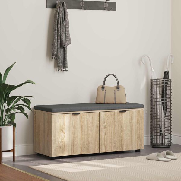 vidaXL Banco de Hall com almofada Carvalho Sonoma 100 x 38 x 46 cm
