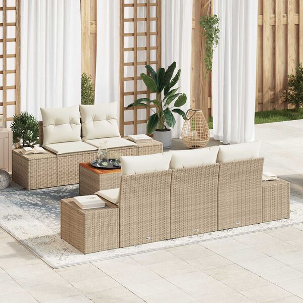 vidaXL Conjunto de Sof&aacute; de Jardim com almofada 6 pcs Bege vime PE