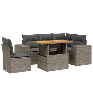 vidaXL 6 pcs conjunto sof&aacute;s de jardim com almofad&otilde;es vime cinzento