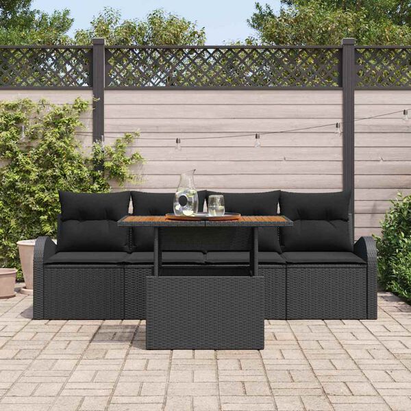 vidaXL Conjunto de Sof&aacute; de Jardim 5 pcs Preto Rattan Sint&eacute;tico