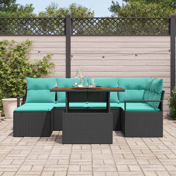 vidaXL Conjunto de Jantar para Jardim 7 pcs Preto e Azul-petr&oacute;leo