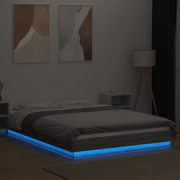vidaXL Estrutura de cama c/ luzes LED derivados madeira cinza sonoma