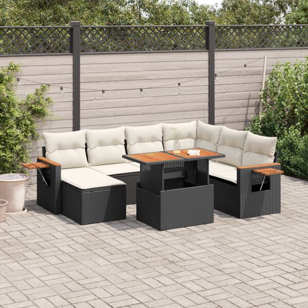 vidaXL 8 pcs conjunto sof&aacute;s de jardim com almofad&otilde;es vime PE preto