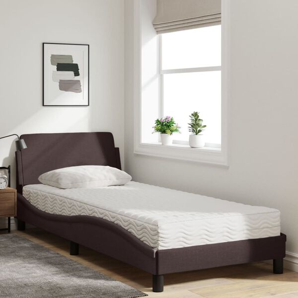 vidaXL Cama com colch&atilde;o Dover 90x190 cm tecido castanho-escuro