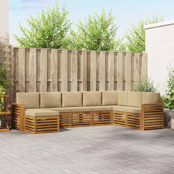 vidaXL Conjunto de Sof&aacute; Sectional com almofada 8 pcs Natural e Bege
