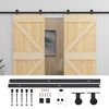 vidaXL Porta Deslizante 2 pcs Natural e Preto Madeira de Pinho Maci&ccedil;a