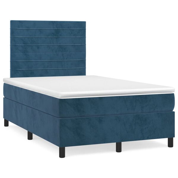 vidaXL Cama boxspring com colch&atilde;o 120x200 cm veludo azul-escuro