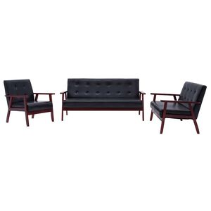 vidaXL Conjunto de sof&aacute;s 3 pcs couro artificial preto
